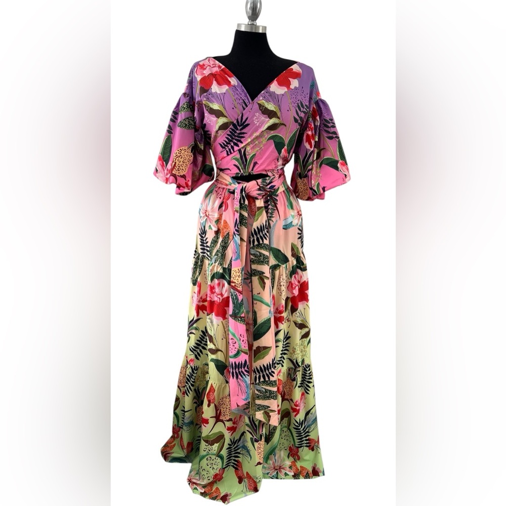 AKIRA Floral Maxi Dress - Pink and Green Size S